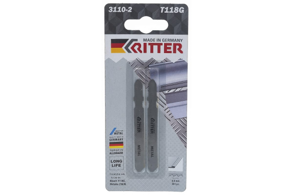 Пилки по стали Т118G (2 шт; 75х50 мм; шаг 0.9 мм; 28TPi; HSS) для лобзиков RITTER 3110-2