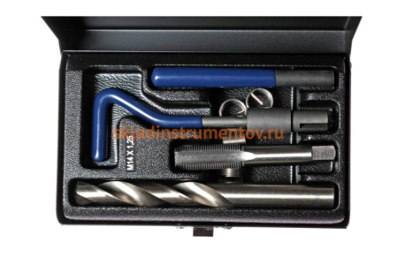 Набор для восстановления резьбы (вставки М14х1.25, L=12.4 мм, 5 штук) 9 предметов JTC 4788