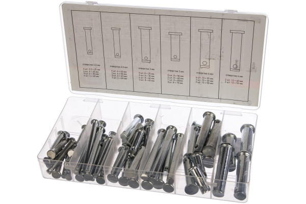 Набор штифтов с головкой и отверстием под шплинт СИБРТЕХ 60 предметов 47612