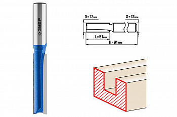 Фреза пазовая прямая удлиненная ПРОФЕССИОНАЛ (12х51х91 мм; хвостовик 12 мм) Зубр 28754-12-51