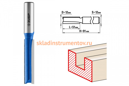 Фреза пазовая прямая удлиненная ПРОФЕССИОНАЛ (12х51х91 мм; хвостовик 12 мм) Зубр 28754-12-51