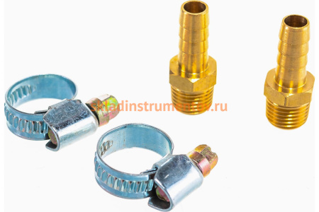 Штуцер пневматический наружная резьба 1/4- елочка 8 мм, 2 шт. + хомуты ROCKFORCE RF-MH04/05