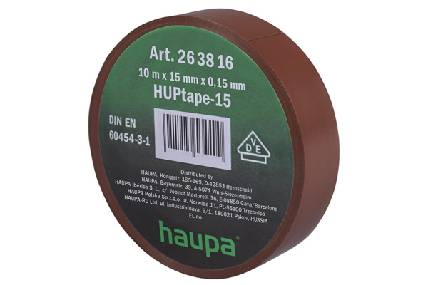 Изолента ПВХ HAUPA цвет коричневый, шир.15мм, длина 10 м, d 60 мм 263816