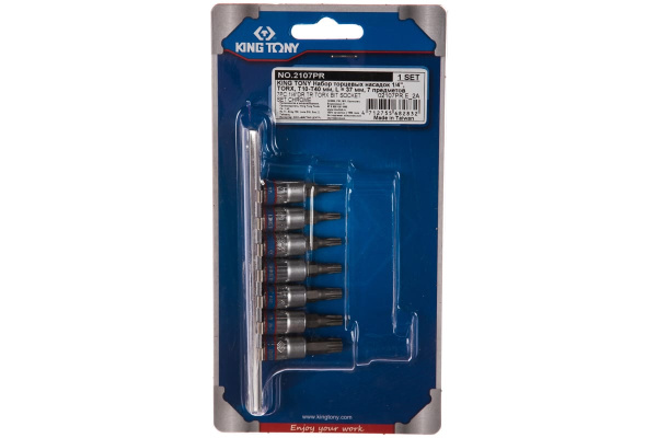 Набор торцевых насадок 1/4", TORX Т10-Т40, 37мм, 7шт KING TONY 2107PR