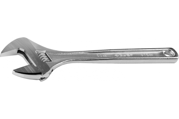 Разводной ключ Зубр Эксперт Cr-V хромированное покрытие эргономичная рукоятка увеличенный зев угол наклона губок 15 градусов 150x23 мм 6" 27260-15