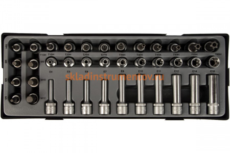 Набор головок-бит TORX внутренний с отверстием, TORX наружный с отверстием, Spline 3/8", 38 шт FORCE T3381