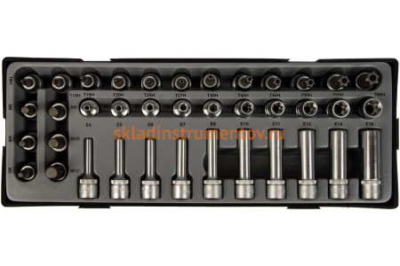 Набор головок-бит TORX внутренний с отверстием, TORX наружный с отверстием, Spline 3/8", 38 шт FORCE T3381