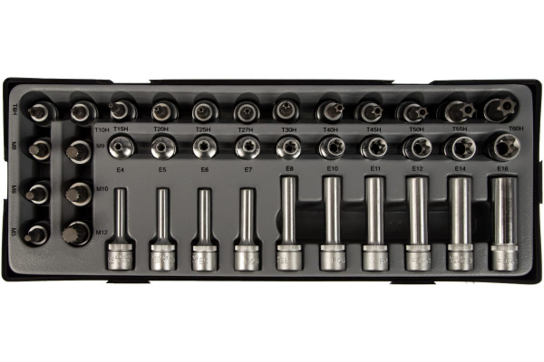 Набор головок-бит TORX внутренний с отверстием, TORX наружный с отверстием, Spline 3/8", 38 шт FORCE T3381