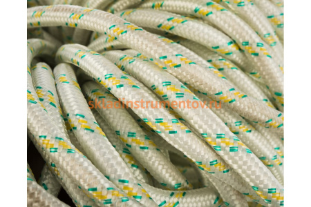 Плетеный 24-прядный капроновый фал с сердечником 10мм, бухта 100м, 1300кгс СИБРТЕХ Россия 93971