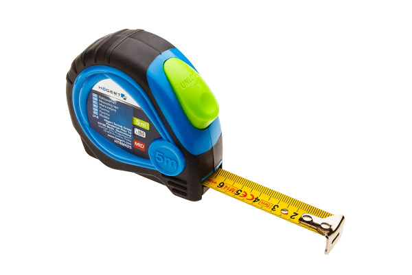 Рулетка HOEGERT TECHNIK 5 м, 19 мм, MID, покрыта нейлоном, стопор ленты HT4M425