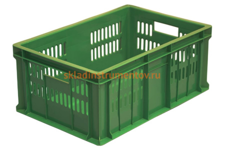 Ящик Тара.ру п/э 600х400х250 дно сплошное, перфорированный, зелёный 4100