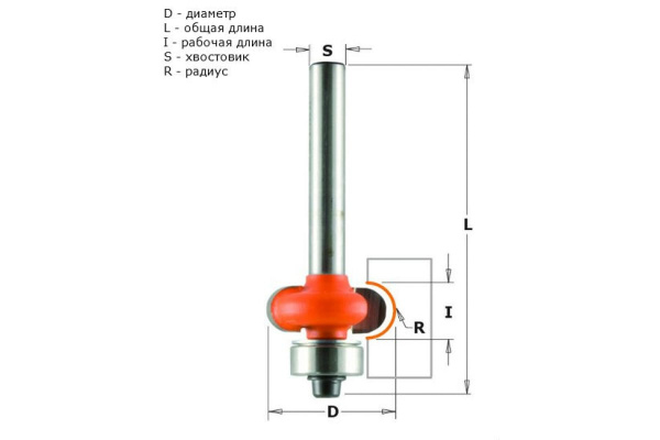 Фреза для боковых полукруглых пазов (22.7х10х57 мм; R 5 мм; хвостовик 6 мм) CMT 762.050.11