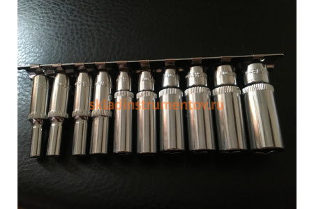 Набор глубоких торцевых головок (10 пр; 1/4 DR; 4-13 мм) ЭВРИКА ER-95150