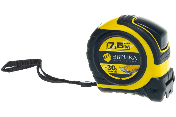 Рулетка ЭВРИКА 7.5м 25мм YELLOW профессиональная Pro-Grade с держателем ER-59725