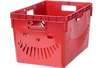 Ящик Тара.ру п/э, 600x400x340, перфорированный, стенки с отверстиями для пакетов, красный 06550