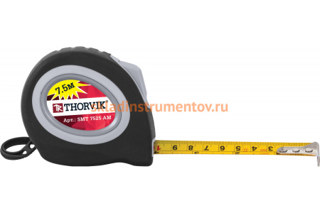 Рулетка Thorvik SMT7525AM с магнитным захватом и автостопом в обрезиненном корпусе 7.5 м 52896