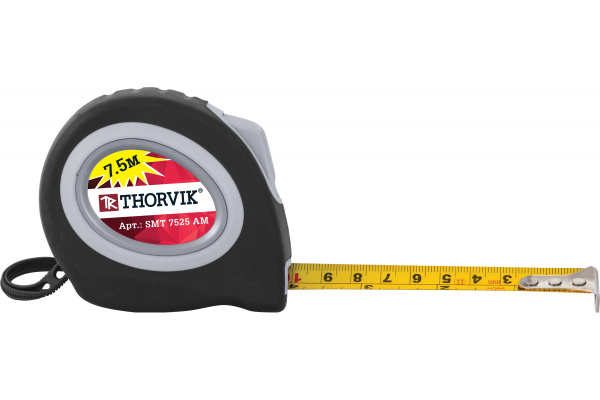 Рулетка Thorvik SMT7525AM с магнитным захватом и автостопом в обрезиненном корпусе 7.5 м 52896