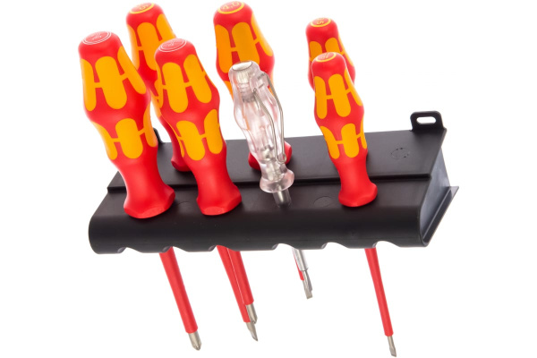 Набор диэлектрических отверток Wera, VDE, индикатор напряжения, подставка, 7 пердметов, WE-006147