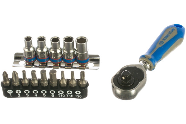 Набор вставок бит и головок с трещоткой (1/4", TORX, HEX, PH) 15 предметов KING TONY 2515MR