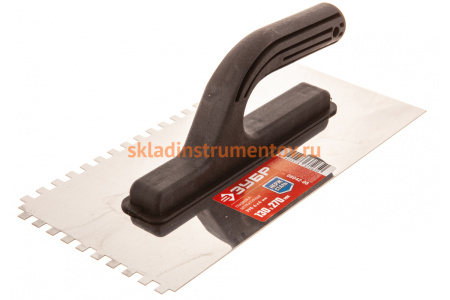 Гладилка Мастер Зубр 130x270 мм, 6x6 мм, штукатурная зубчатая нержавеющая с пластиковой ручкой 08042-06