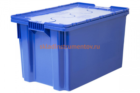 Ящик с крышкой п/э 600х400х350 сплошной, синий Тара.ру 18659