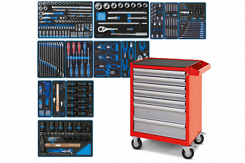 Набор инструментов KING TONY "ACTION" в красной тележке, 327 предметов 934-327AMR