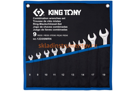 Набор комбинированных ключей KING TONY 8-19 мм, чехол из теторона, 9 предметов 12D09MRN
