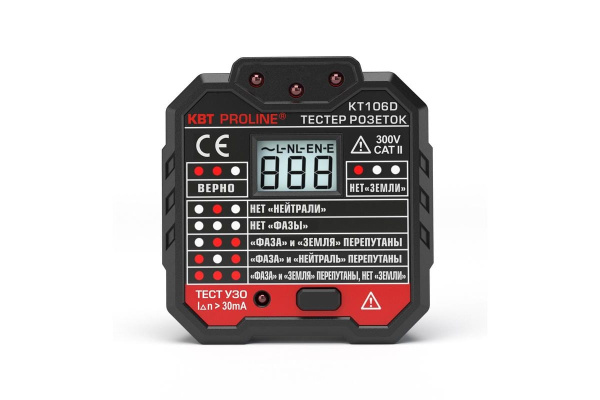 Тестер розеток и УЗО КВТ KT 106D PROLINE 79136