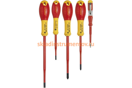 Набор отверток электрика с зауженным стержнем 3.5х75, 5.5х150; Pz1х100, Pz2х125; эл.пробник 250В Eu, 5шт Stanley Fatmax XTHT0-62693