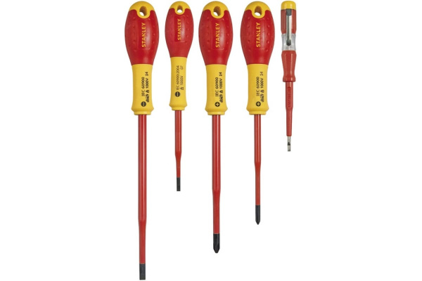 Набор отверток электрика с зауженным стержнем 3.5х75, 5.5х150; Pz1х100, Pz2х125; эл.пробник 250В Eu, 5шт Stanley Fatmax XTHT0-62693