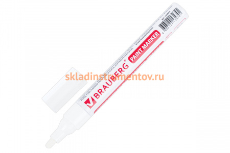 Лаковый маркер-краска BRAUBERG белый, нитро-основа, алюминиевый корпус, 2-4 мм 150878
