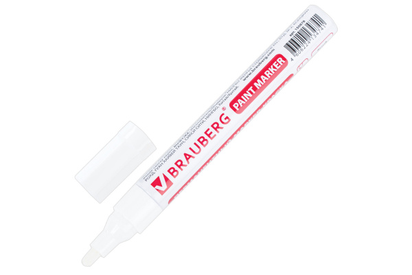 Лаковый маркер-краска BRAUBERG белый, нитро-основа, алюминиевый корпус, 2-4 мм 150878
