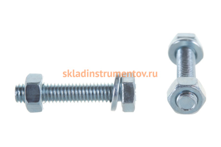 Болт с шестигранной головкой в комплекте с гайкой, шайбой, шайбой пружинной, ЗУБР, МАСТЕР, 303436-06-030