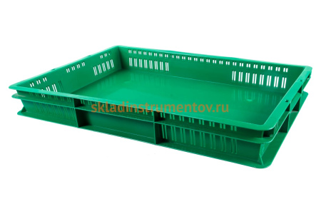 Ящик п/э 600х400х75 стенки перфорированные, дно сплошное, зеленый Тара.ру 05544 Ящик п/э 600х400х75 стенки перфорированные, дно сплошное, зеленый Тара.ру 05544