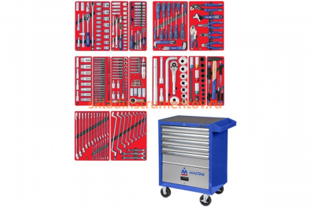 Набор инструментов ПРОФИ 299 предметов МАСТАК 52-05299B в синей тележке