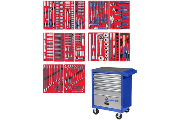 Набор инструментов ПРОФИ 299 предметов МАСТАК 52-05299B в синей тележке