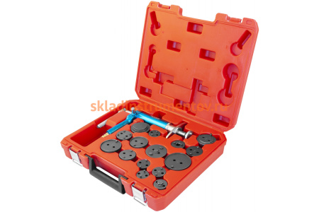 Приспособление с пневматическим приводом для возврата поршней дисковых тормозных механизмов в наборе, 16 пр. Thorvik ACPTK16P 53232