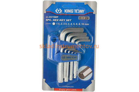 Набор Г-образных шестигранников 1.5-10мм, 9шт KING TONY 20219MR