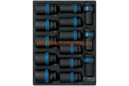 Набор ударных глубоких торцевых головок 3/4", ложемент, 14 шт. KING TONY 9-6414MPV