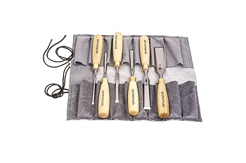 Набор стамесок 6,8,10,12,20,32 мм (прямая РК, 6 штук, в сумке-скрутке) Петроградъ М00012815