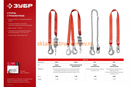 Двухплечный строп ЗУБР СЛА-2, капроновая лента, с амортизатором, 11587