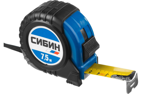 Рулетка в ударостойком обрезиненном корпусе СИБИН 7.5м / 25мм 34019-08-25 Рулетка в ударостойком обрезиненном корпусе СИБИН 7.5м / 25мм 34019-08-25