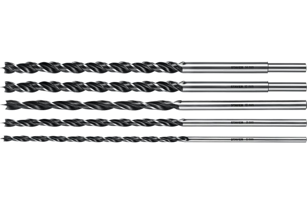 Набор сверл спиральных по дереву STAYER Maxdrill (5 шт; 6-8-10-12-14x300 мм) 2943-300-H5_z01