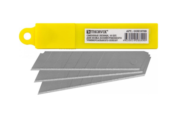 Сменные лезвия для ножа хозяйственного универсального GUK197, 10 шт. Thorvik GUK197SB 52393