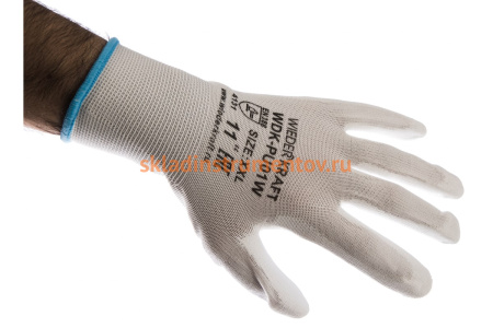 Белые лёгкие бесшовные защитные перчатки эргономичной формы из нейлона WIEDERKRAFT WDK-PU01W / XXL