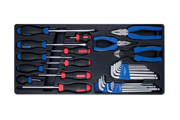 Набор отверток, плоскогубцев и Г-образных шестигранников (ложемент, 29 предметов) KING TONY 9-90129CR