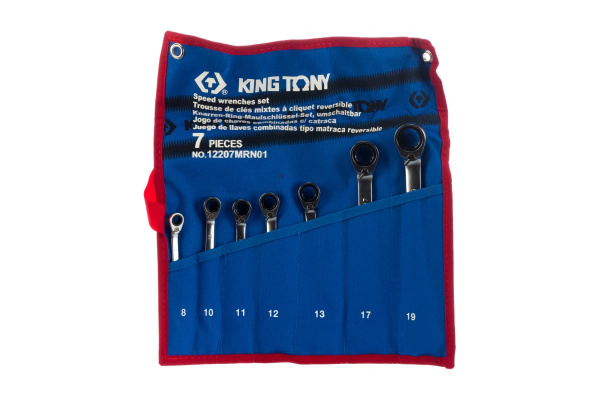 Набор комбинированных трещоточных ключей в чехле из теторона (8-19 мм, 7 предметов) KING TONY 12207MRN01