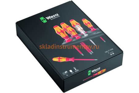 Набор диэлектрических отверток Wera, VDE, индикатор напряжения, подставка, 7 пердметов, WE-006147