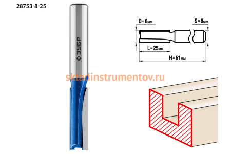 Фреза пазовая прямая ПРОФЕССИОНАЛ (8х25х61 мм; хвостовик 8 мм) Зубр 28753-8-25