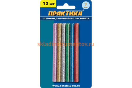 Клей для клеевого пистолета цветной (12 шт; 7х100 мм; 6 цветов) ПРАКТИКА 649-349